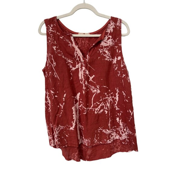 Lands Downunder Linen Sleeveless Top Size Medium V Neck Abstract Red Essentials - Picture 1 of 6
